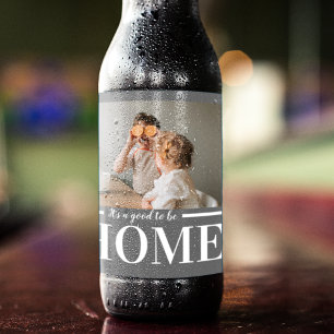 Étiquette Pour Bouteilles De Bière Photo moderne Gris C'est bien d'être à la maison C