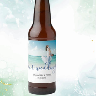 Étiquette Pour Bouteilles De Bière Photo personnalisée Mariage de plage moderne