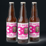 Étiquette Pour Bouteilles De Bière Pink 30th Birthday photo nom personnalisé étiquett<br><div class="desc">30e anniversaire hot rose et blanc photo fête papier bière ou vin étiquettes. Idéal pour ajouter une touche personnelle à une fête surprise du trentième anniversaire. Customisez avec votre photo d'anniversaire garçons ou filles dans le 0 de 30 et personnalisez avec votre choix de nom et date de célébration d'anniversaire....</div>