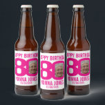 Étiquette Pour Bouteilles De Bière Pink 80th Birthday personnalisé nom photo étiquett<br><div class="desc">80e anniversaire hot rose et blanc photo fête papier bière ou vin étiquettes. Idéal pour ajouter une touche personnelle à une fête de quatre-vingts ans surprise. Customisez avec la photo de votre fille d'anniversaire dans le 0 de 80 et personnalisez avec votre choix de nom et date de célébration d'anniversaire....</div>