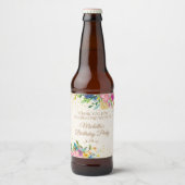 Étiquette Pour Bouteilles De Bière Pink Yellow Blue Floral Anniversaire Nom Date (Devant)