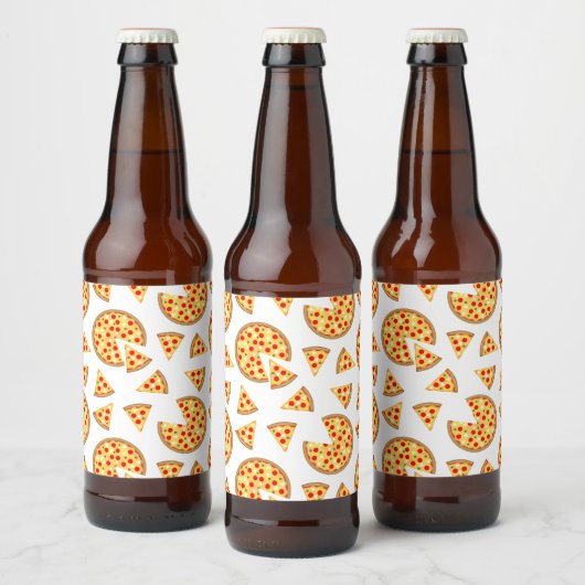 Étiquette Pour Bouteilles De Bière Pizza et tranches de cool motif sur blanc (Bouteilles)