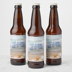 Étiquette Pour Bouteilles De Bière Plage Mariage Coquillages Île tropicale