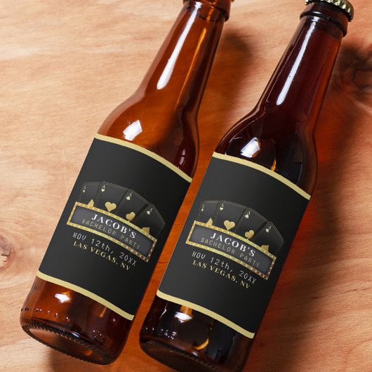 Étiquette Pour Bouteilles De Bière Poker Aces Black & Gold Bachelor
