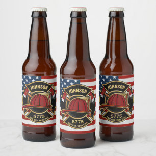 Étiquette Pour Bouteilles De Bière Pompier Secourt incendie Département USA Drapeau p