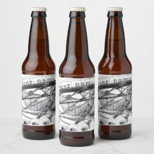 Étiquette Pour Bouteilles De Bière Pont antique. Dessin au crayon.