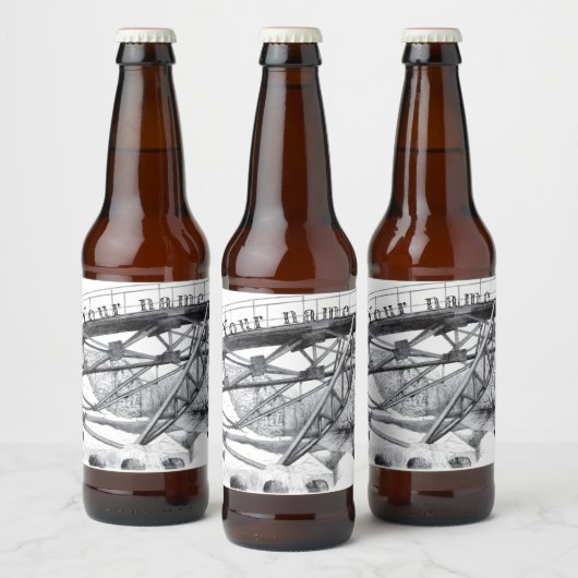 Étiquette Pour Bouteilles De Bière Pont antique. Dessin au crayon. (Bouteilles)