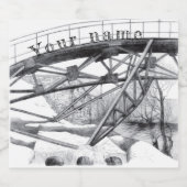 Étiquette Pour Bouteilles De Bière Pont antique. Dessin au crayon. (Étiquettes simples)