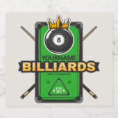 Étiquette Pour Bouteilles De Bière Pool Hall personnalisé NOM 8 Ball Crown Billiards (Étiquettes simples)