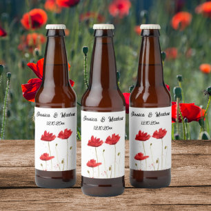 Étiquette Pour Bouteilles De Bière Poppies Pavot Rouge floral Aquarelle Mariages