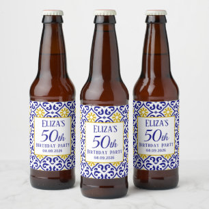 Étiquette Pour Bouteilles De Bière Portugais Carreaux Bleu 50e anniversaire Méditerra