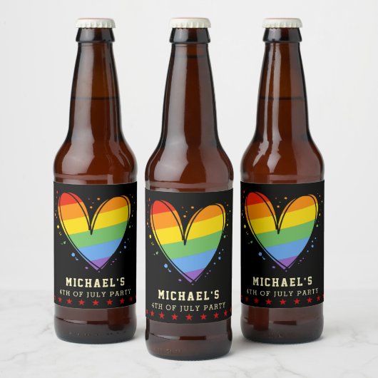 Étiquette Pour Bouteilles De Bière Pride Rainbow LGBTQ Mariage cardiaque (Bouteilles)