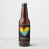 Étiquette Pour Bouteilles De Bière Pride Rainbow LGBTQ Mariage cardiaque (Devant)