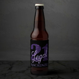 Étiquette Pour Bouteilles De Bière Purple 21 et juridique Chic 21e anniversaire per