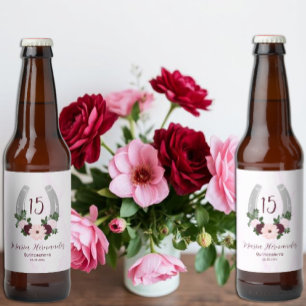 Étiquette Pour Bouteilles De Bière Quinceanera Floral Western Horseshoe
