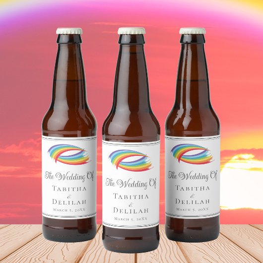 Étiquette Pour Bouteilles De Bière Rainbow Waves Beautiful LGBT Mariage Custom