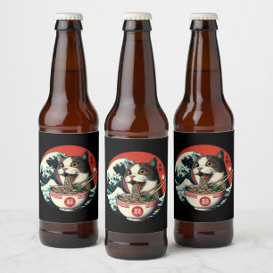 Étiquette Pour Bouteilles De Bière Ramen de chat Art japonais Style vintage