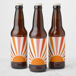 Étiquette Pour Bouteilles De Bière Rayons Soleil Rétro Coucher Soleil Orange Jaune Ro