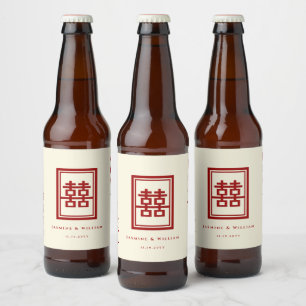 Étiquette Pour Bouteilles De Bière Rectangle classique Double Bonheur Mariage chinois