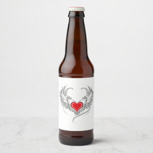 Étiquette Pour Bouteilles De Bière Red Angel Coeur avec ailes