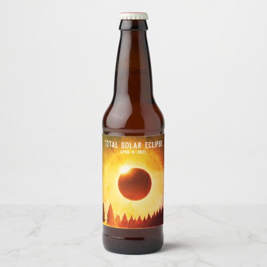 Étiquette Pour Bouteilles De Bière Rétro Total éclipse solaire 8 avril 2024 paysage (Devant)