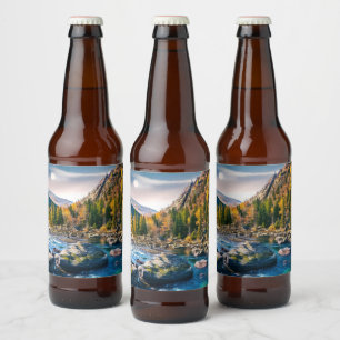 Étiquette Pour Bouteilles De Bière Rivière et Montagnes Photo Pittoresque