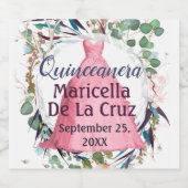 Étiquette Pour Bouteilles De Bière Robe rose Quinceanera (Étiquettes simples)