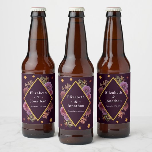 Étiquette Pour Bouteilles De Bière Romantique Automne Dahlia Mariage (Bouteilles)