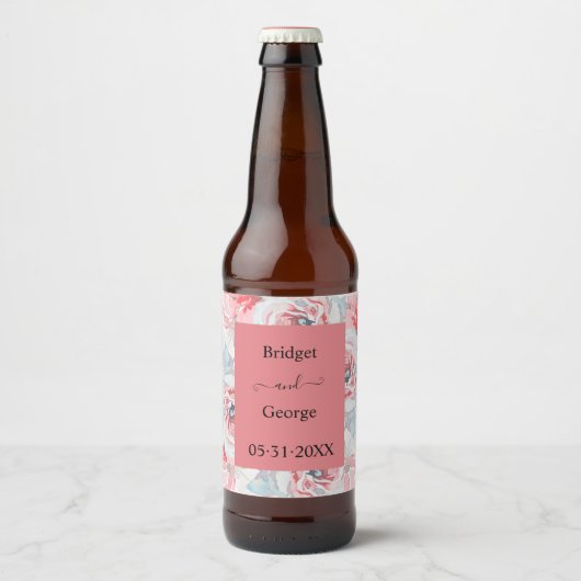 Étiquette Pour Bouteilles De Bière rose apricot fleuri apricot mariage (Devant)