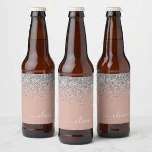 Étiquette Pour Bouteilles De Bière Rose Gold Blush rose Parties scintillant argent Mo