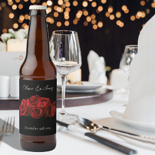 Étiquette Pour Bouteilles De Bière Roses rouges Mariage noir blanc