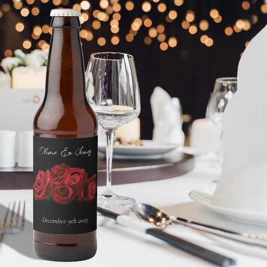 Étiquette Pour Bouteilles De Bière Roses rouges Mariage noir blanc
