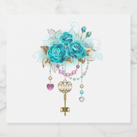 Étiquette Pour Bouteilles De Bière Roses turquoise avec touches (Étiquettes simples)