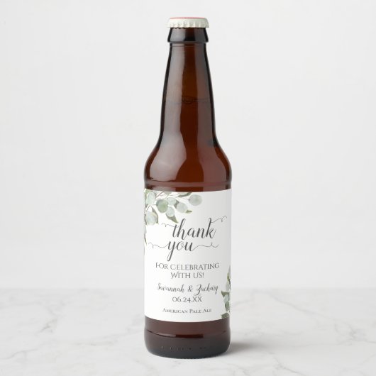 Étiquette Pour Bouteilles De Bière Russe Boho Chic Eucalyptus Mariage Merci (Devant)