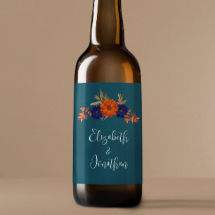 Étiquette Pour Bouteilles De Bière Rustique Automne Orange Navy Bleu Floral Mariage
