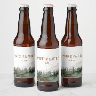 Étiquette Pour Bouteilles De Bière Rustique Luxe Nature Extérieure Montagnes Mariage