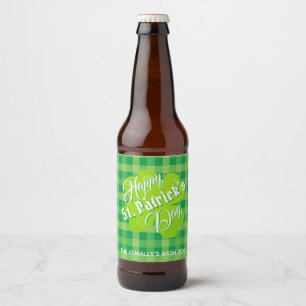 Étiquette Pour Bouteilles De Bière Saint Patrck's Day Lucky Clover Green Tartan Custo