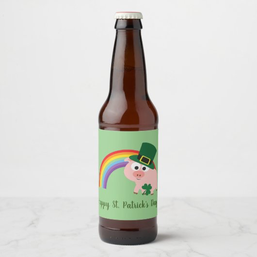 Étiquette Pour Bouteilles De Bière Saint Patrick's Day Leprechaun Pig (Devant)