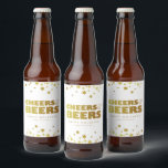Étiquette Pour Bouteilles De Bière Salers et bières | Fun Christmas White & Gold<br><div class="desc">Simple étiquette de bouteille de bière White & Gold de Noël avec texte "Cheers & Beers" dans un style amusant mais élégant typographie et étoiles pétillantes. Personnaliser avec le nom de l'expéditeur. Mélanger et correspondre avec d'autres modèles de cette série.</div>