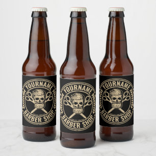 Étiquette Pour Bouteilles De Bière Salon de coiffure personnalisé Skull Rockabilly Ba