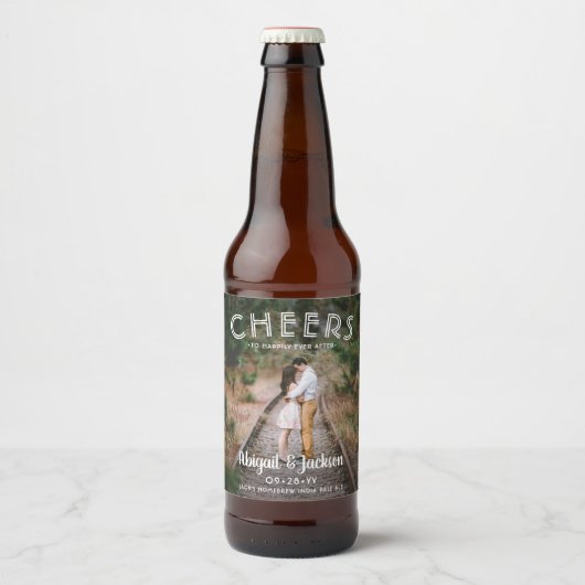 Étiquette Pour Bouteilles De Bière Salutations joyeuses à jamais après mariage photo (Devant)