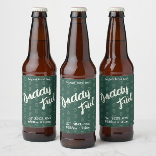 Étiquette Pour Bouteilles De Bière Script rustique "Daddy Fuel" motif vert hop (Bouteilles)