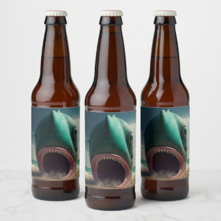 Étiquette Pour Bouteilles De Bière Sculpture de requin sur la plage