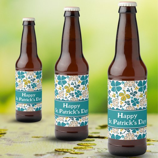 Étiquette Pour Bouteilles De Bière Shamrock Clover Green St Patrick`s Day Motif