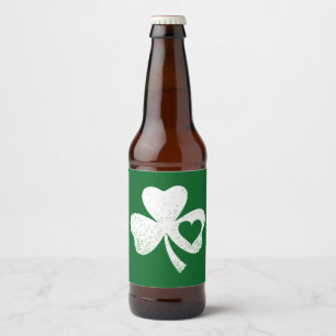 Étiquette Pour Bouteilles De Bière Shamrock de coeur de Green Jour de la Saint Patric