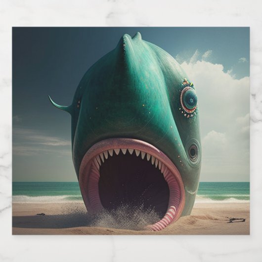 Étiquette Pour Bouteilles De Bière Shark sculpture on the beach (Étiquettes simples)