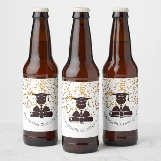 Étiquette Pour Bouteilles De Bière Silhouette Et Diplôme Et Confetti (Bouteilles)