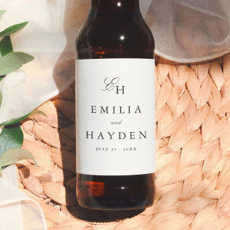 Étiquette Pour Bouteilles De Bière Simple Mariage Bohème Minimaliste Monogramme