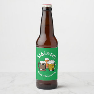 Étiquette Pour Bouteilles De Bière Sláinte ! HAPPY ST PATRICK'S DAY Cartoon Beers