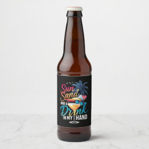 Étiquette Pour Bouteilles De Bière Soleil, sable et un verre à la main, croisière de